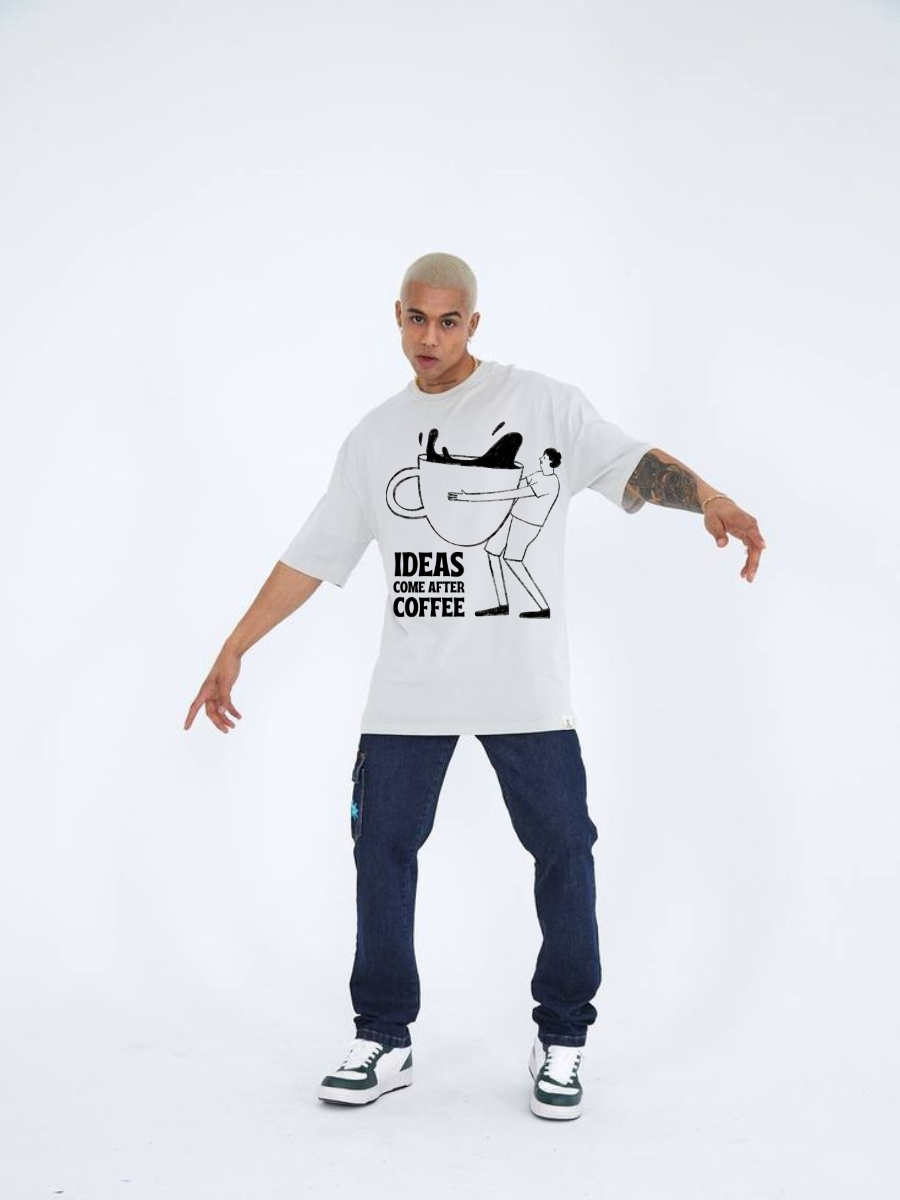 Ideas Come After Coffee Oversized Graphic t shirt