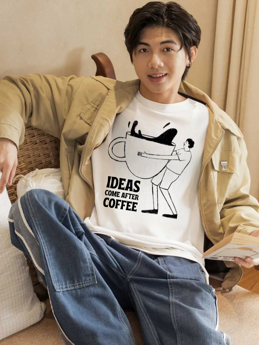 Ideas Come After Coffee Oversized Graphic t shirt